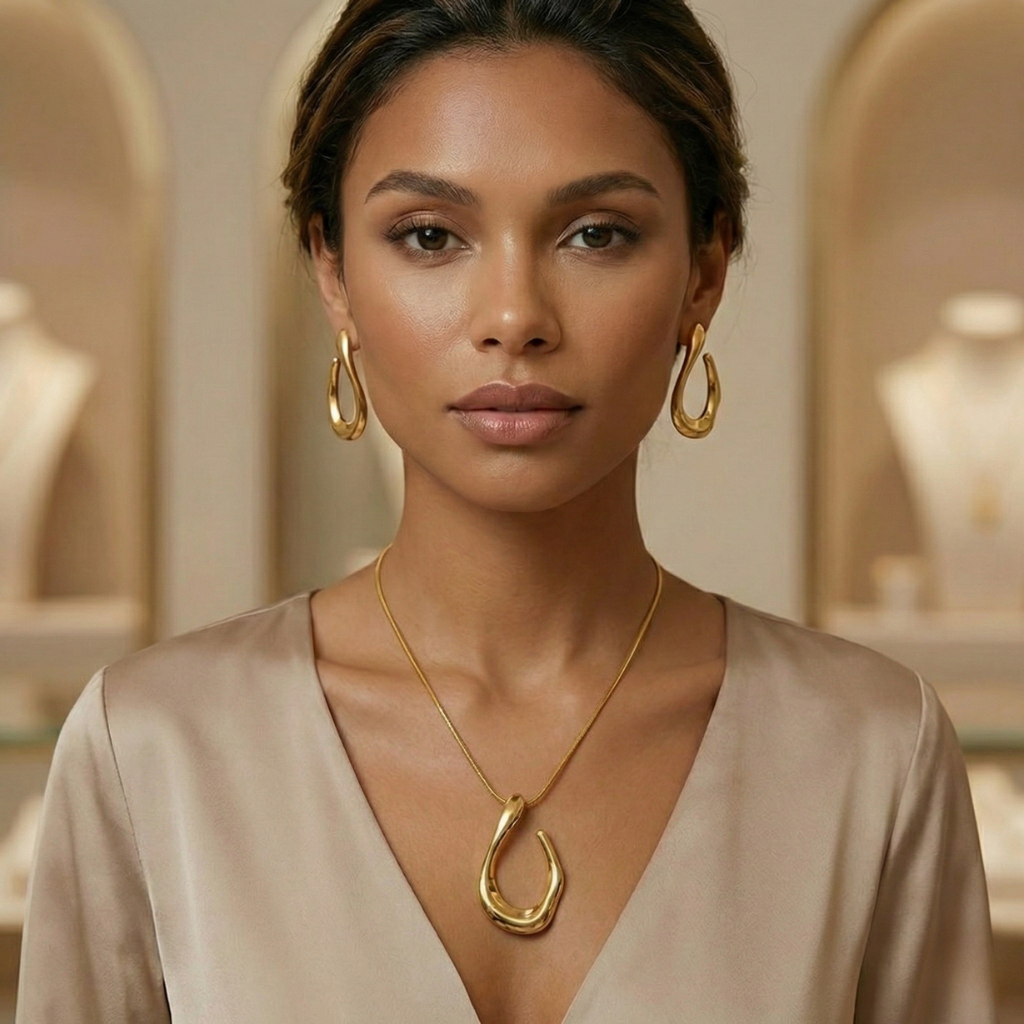 Elegant Stainless Steel Earrings & Necklace Set | 18K Gold Plated