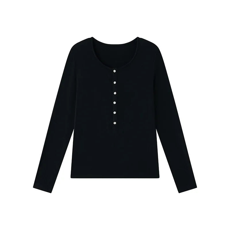 Silk-Wool Button Knit Top