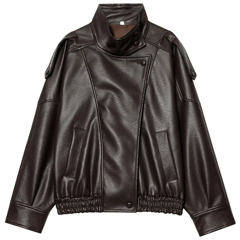 Cropped Faux Leather Bomber