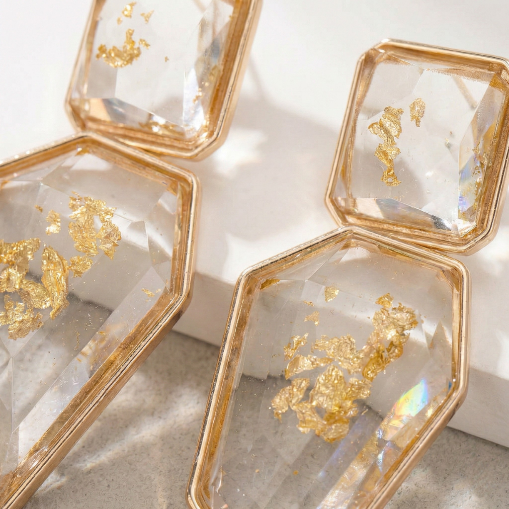 Elegant Gold-Plated Resin Statement Earrings