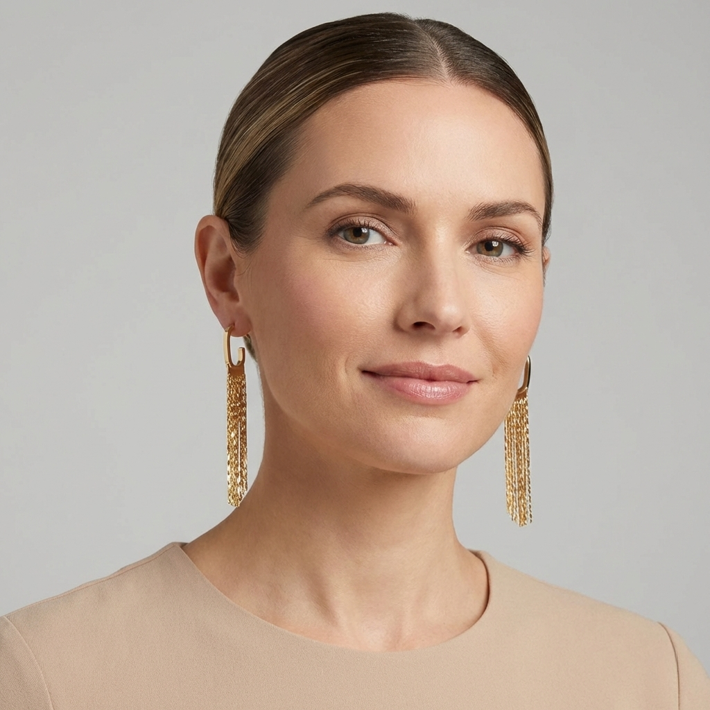 Earrings with G-shaped tassels, geometric earrings with tassels and European and American metal design, exuding a feeling of lightweight luxury and high quality (authentic gold-plated silver pins for long-lasting color retention).