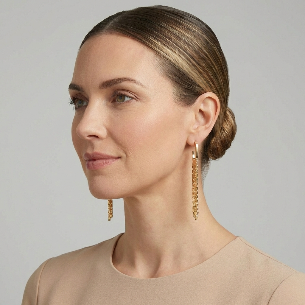 Earrings with G-shaped tassels, geometric earrings with tassels and European and American metal design, exuding a feeling of lightweight luxury and high quality (authentic gold-plated silver pins for long-lasting color retention).