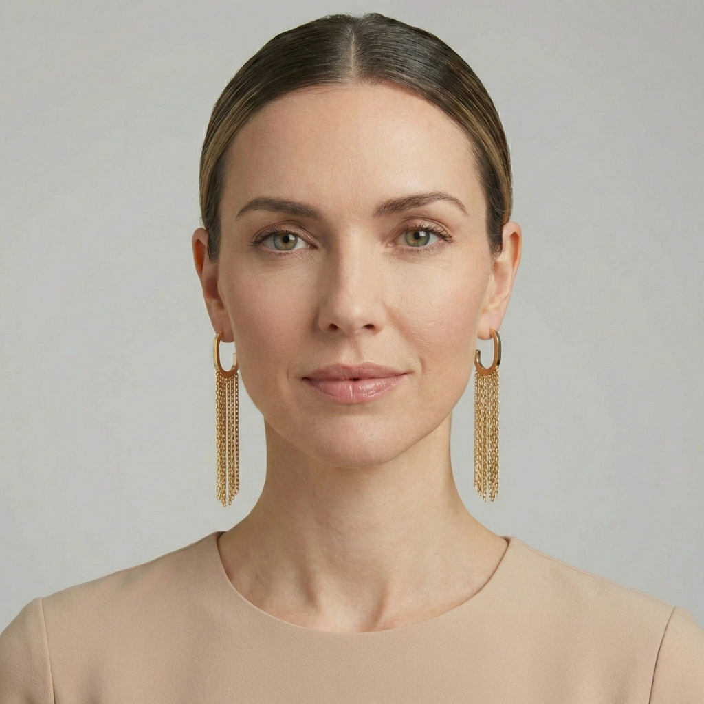 Earrings with G-shaped tassels, geometric earrings with tassels and European and American metal design, exuding a feeling of lightweight luxury and high quality (authentic gold-plated silver pins for long-lasting color retention).
