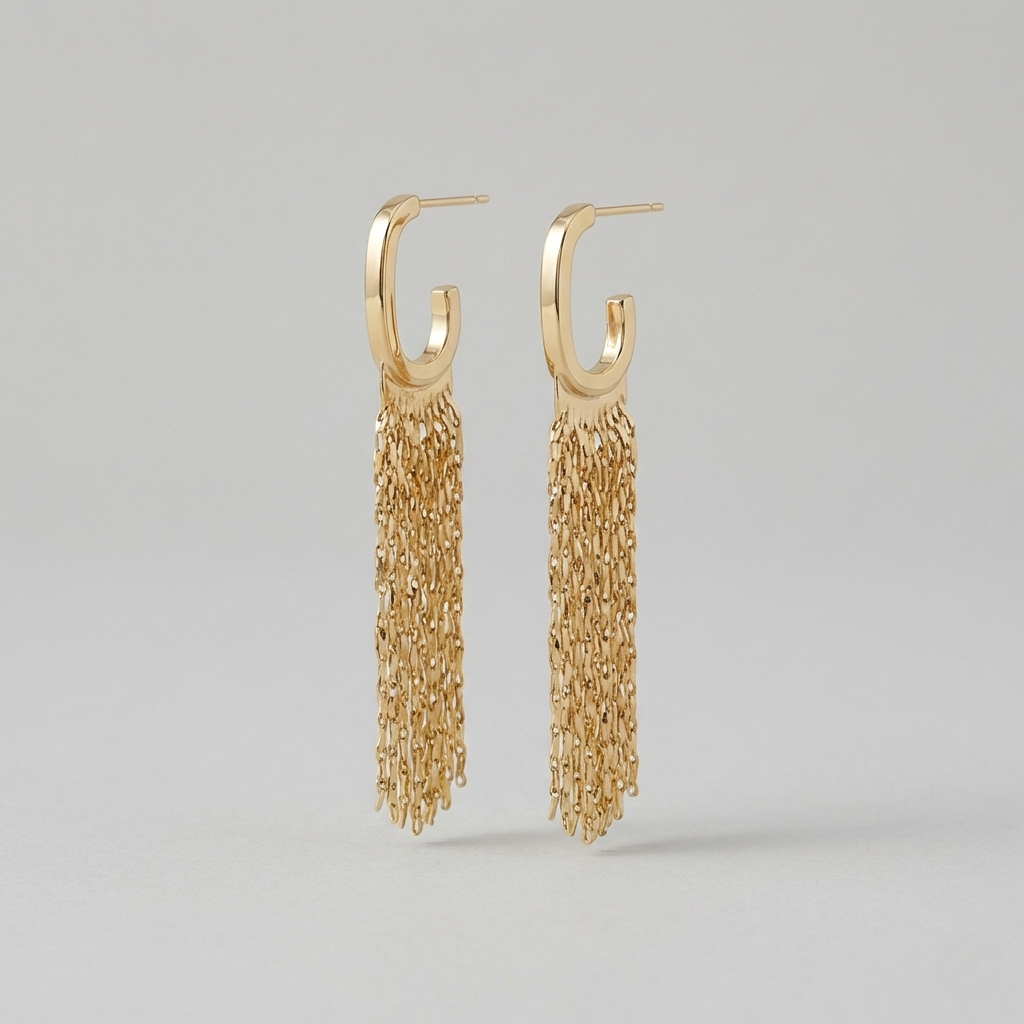 Earrings with G-shaped tassels, geometric earrings with tassels and European and American metal design, exuding a feeling of lightweight luxury and high quality (authentic gold-plated silver pins for long-lasting color retention).