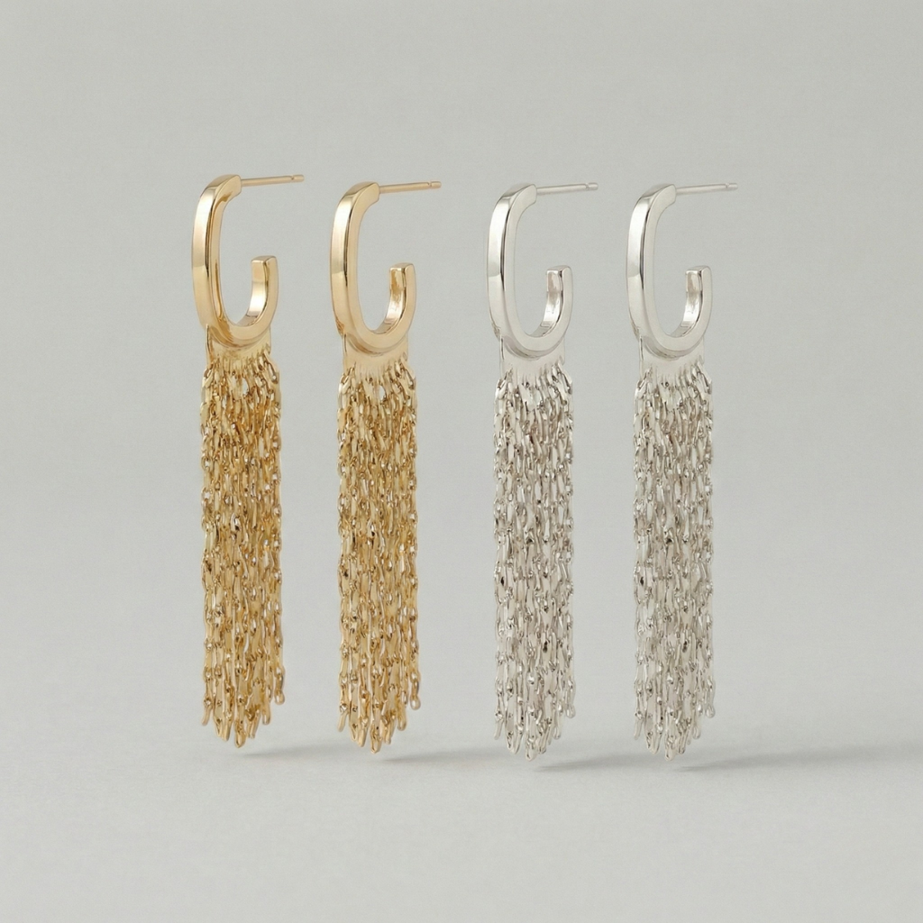 Earrings with G-shaped tassels, geometric earrings with tassels and European and American metal design, exuding a feeling of lightweight luxury and high quality (authentic gold-plated silver pins for long-lasting color retention).