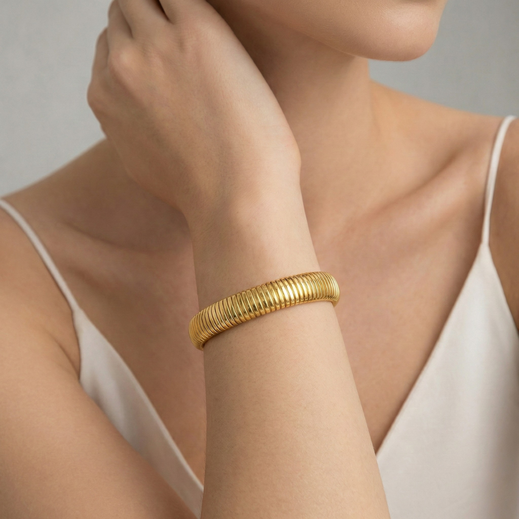 Authentic Nanni – Flex Snake Chain Cuff Bracelet | 18K Gold Plated