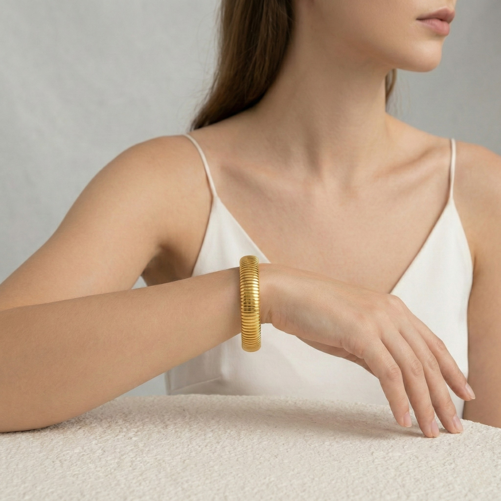 Authentic Nanni – Flex Snake Chain Cuff Bracelet | 18K Gold Plated