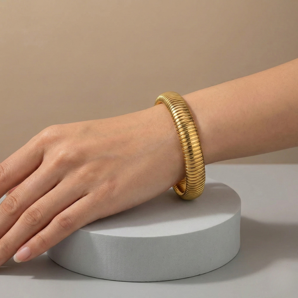 Authentic Nanni – Flex Snake Chain Cuff Bracelet | 18K Gold Plated
