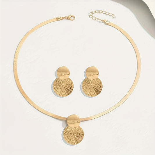 Conjunto de Colar e Brincos Elegantes em Dourado para Mulher - 2 peças - Design de Pendente Espiral Geométrico, Corrente Delicada com Contas Esféricas, Versátil para Roupa Casual e Ocasiões Especiais, Presente de Joalharia para Todas as Estações, Joias para Mulheres, Brincos para Mulheres