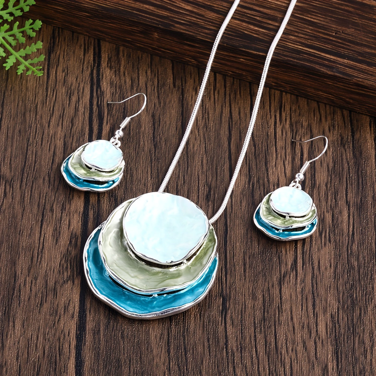 CRING COCO Conjunto de Joias Boémias de 3 Camadas Redondas em Liga de Zinco Esmaltada - Presente Elegante para Mulheres para o Dia dos Namorados, Festas e Feriados, Inclui Colar e Brincos, Joias de Festa|Estilo Boémio|Joias em Liga de Zinco