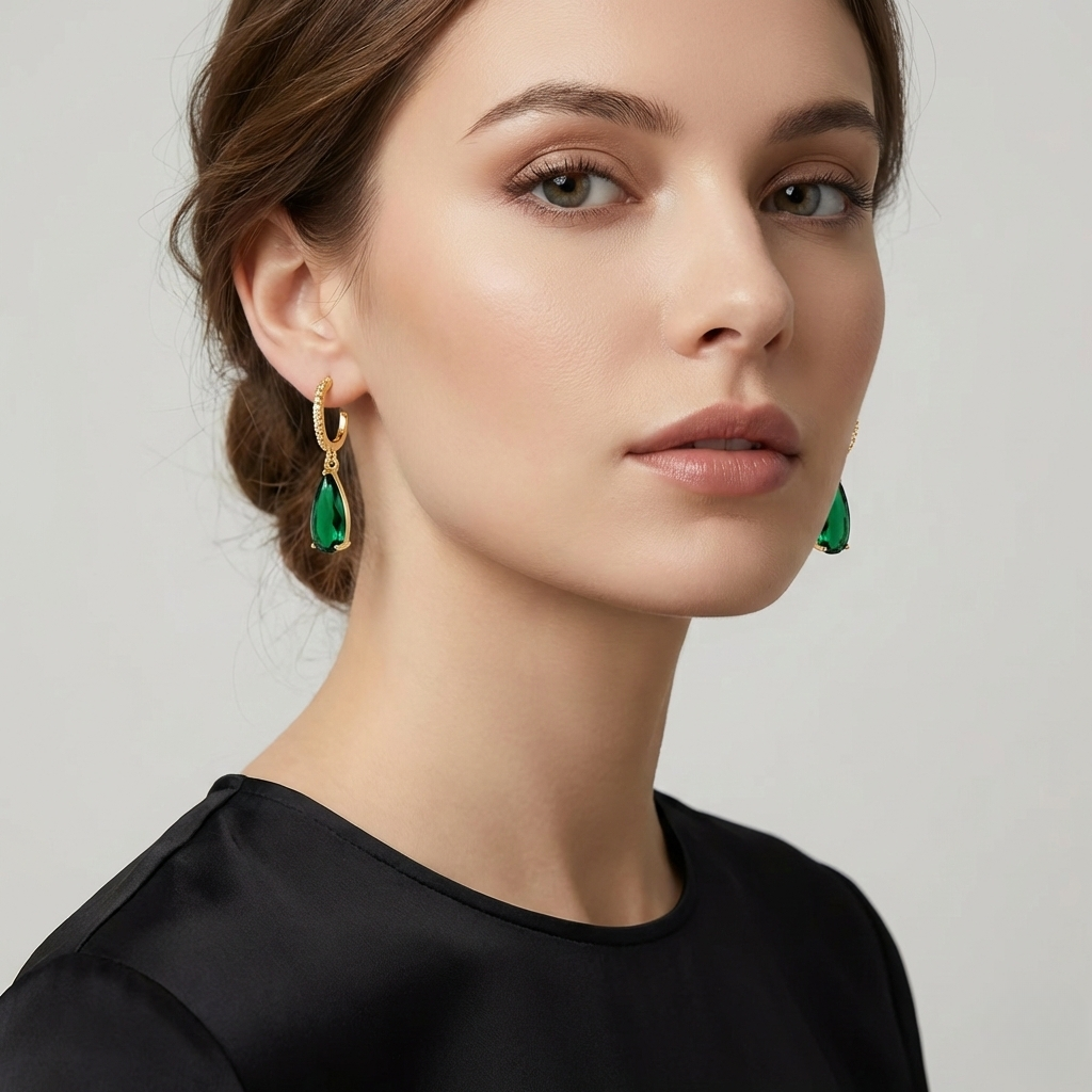 Elegant Vintage-Inspired Green Synthetic Zirconia Earrings for Women - Nickel and Copper Free, Perfect for Parties & Gifts, Teardrop Shape, Suitable for Holidays