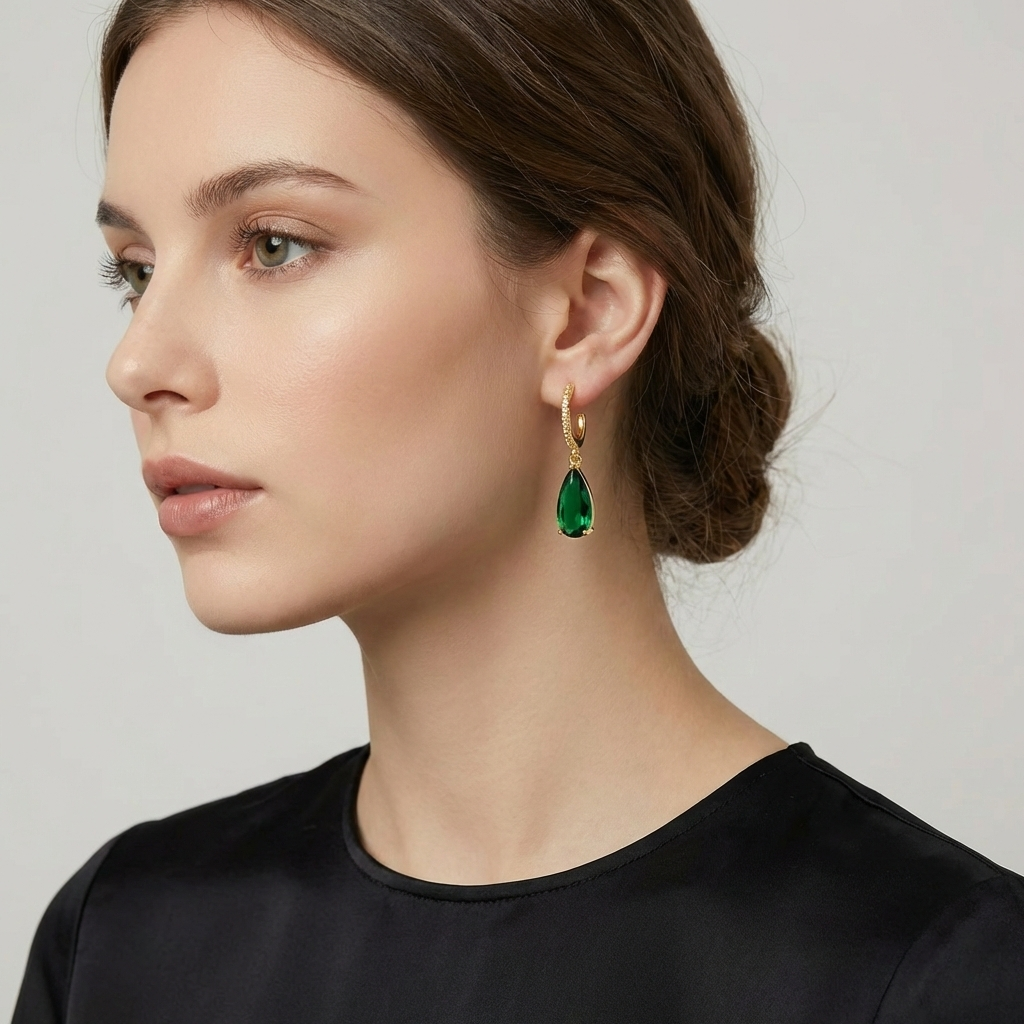 Elegant Vintage-Inspired Green Synthetic Zirconia Earrings for Women - Nickel and Copper Free, Perfect for Parties & Gifts, Teardrop Shape, Suitable for Holidays