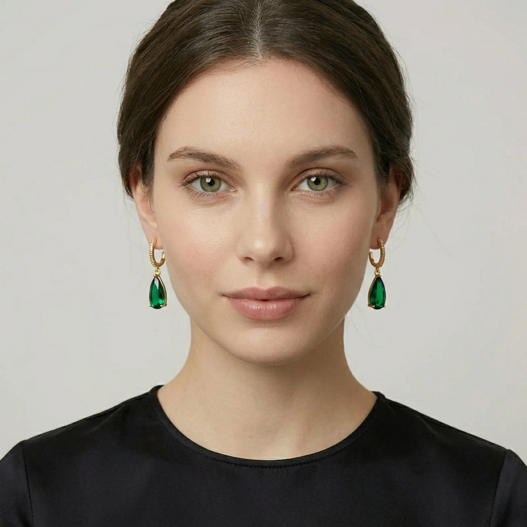 Elegant Vintage-Inspired Green Synthetic Zirconia Earrings for Women - Nickel and Copper Free, Perfect for Parties & Gifts, Teardrop Shape, Suitable for Holidays