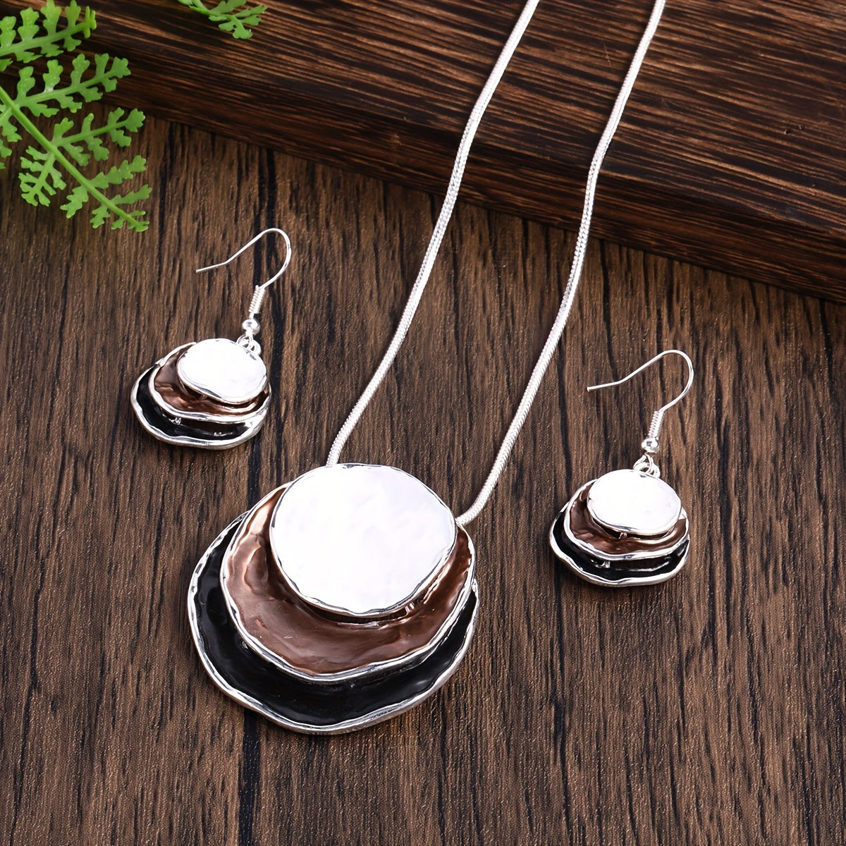 CRING COCO Conjunto de Joias Boémias de 3 Camadas Redondas em Liga de Zinco Esmaltada - Presente Elegante para Mulheres para o Dia dos Namorados, Festas e Feriados, Inclui Colar e Brincos, Joias de Festa|Estilo Boémio|Joias em Liga de Zinco