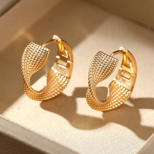 1 Par de Brincos Elegantes Ondulados | Cobre Banhado a Ouro 14K, Agulhas de Aço Inoxidável, Adequados para Uso Diário, Casamentos e Feriados como o Dia dos Namorados e o Natal