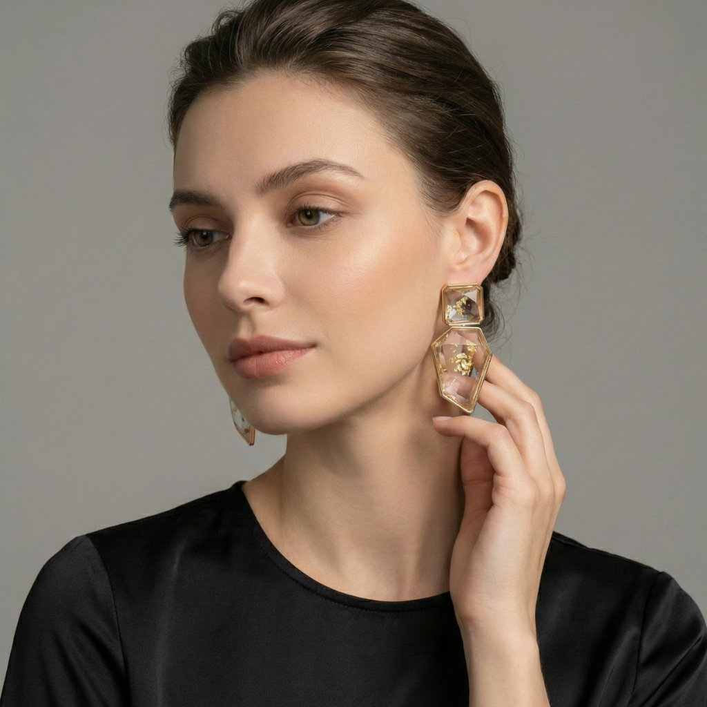 Elegant Gold-Plated Resin Statement Earrings