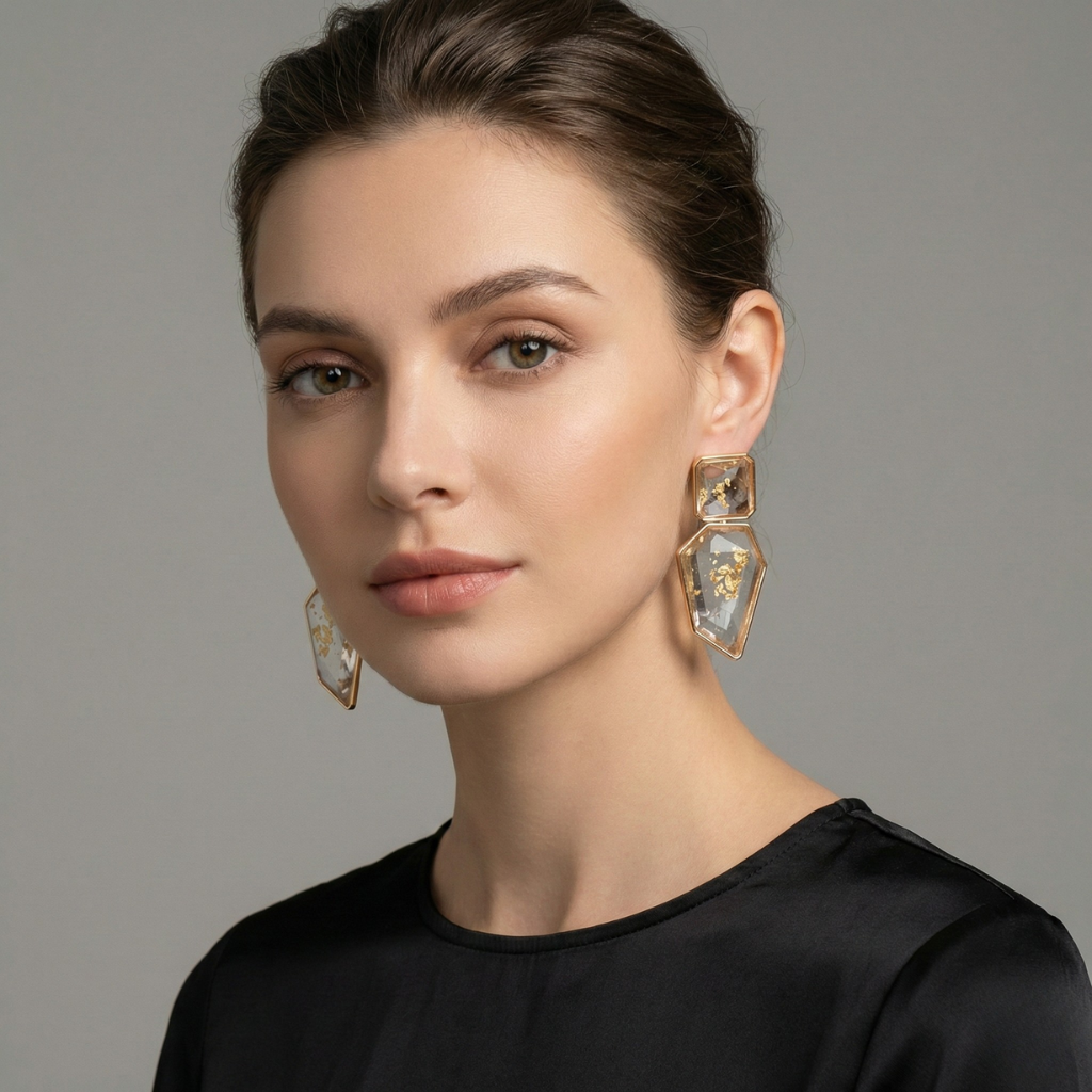 Elegant Gold-Plated Resin Statement Earrings