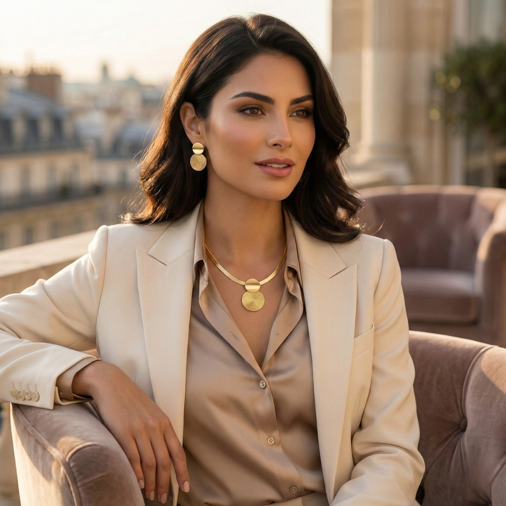 Elegant Gold Geometric Spiral Necklace & Earrings Set