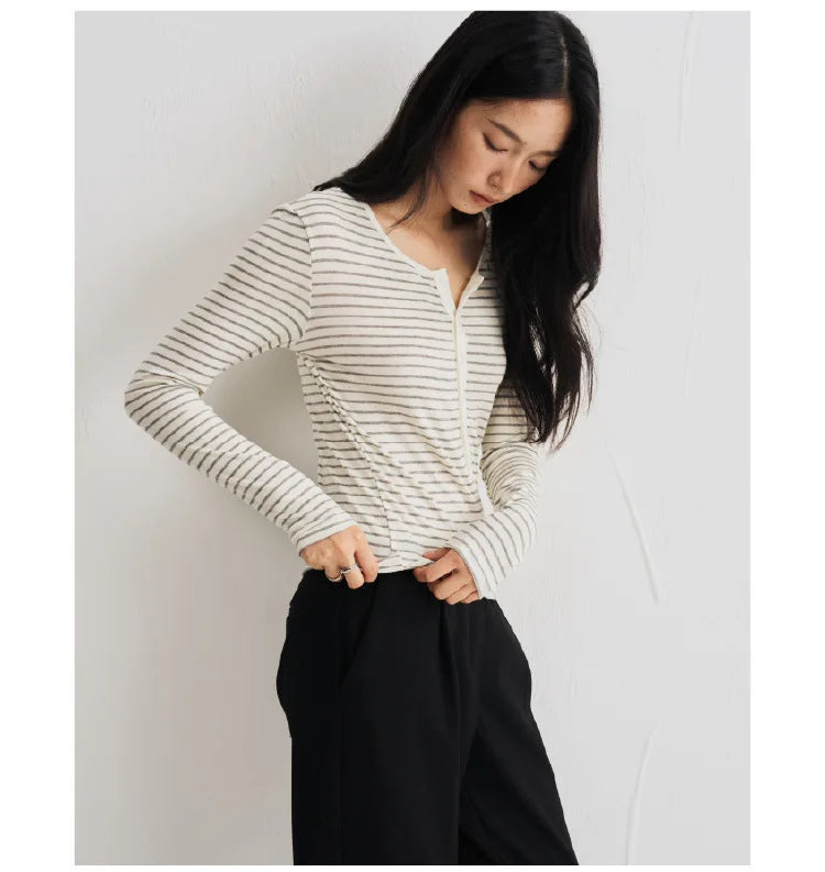 Silk-Wool Button Knit Top