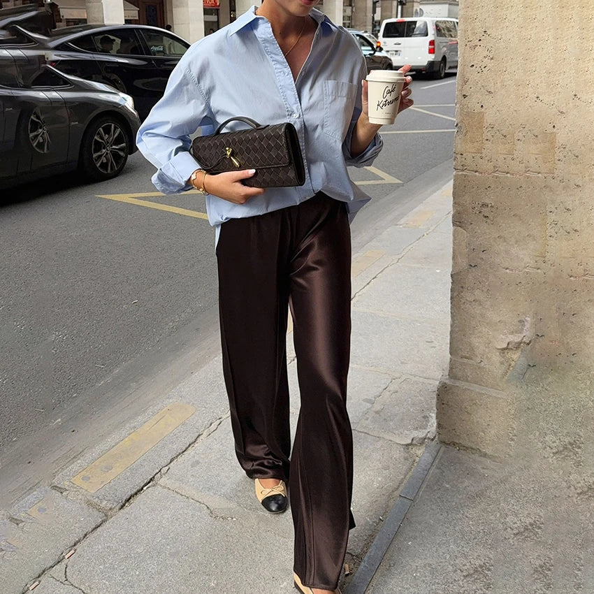 Satin Wide-Leg Trousers
