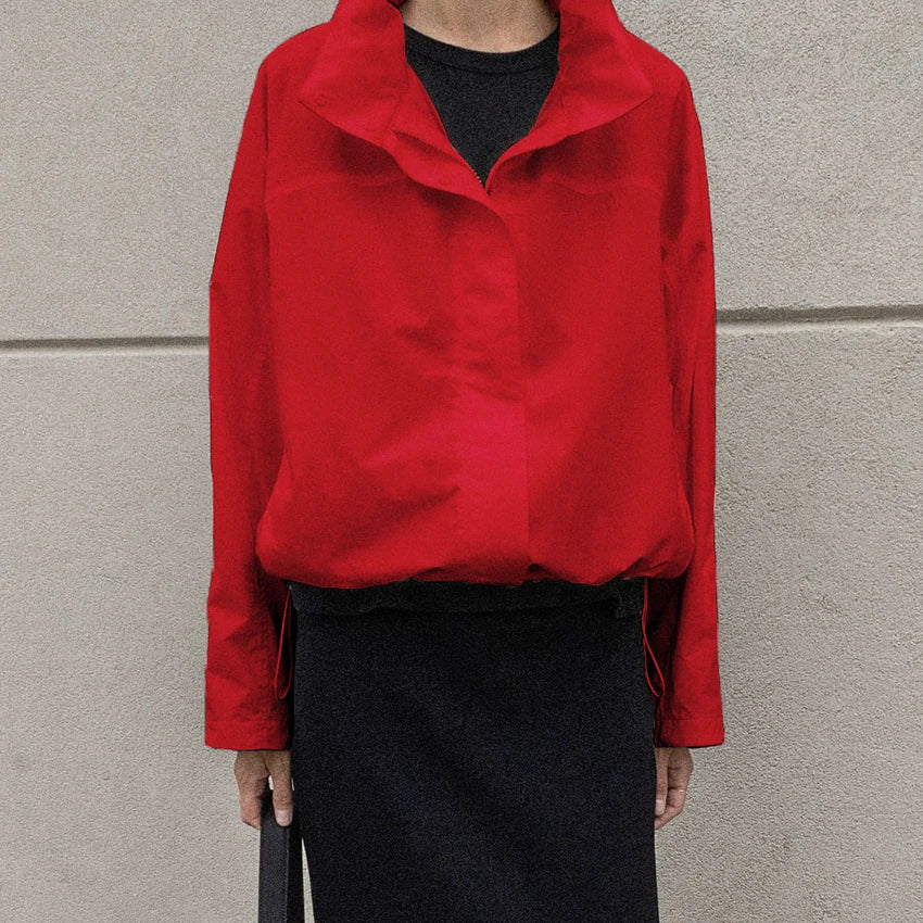 Red Funnel-Neck Zip Jacket