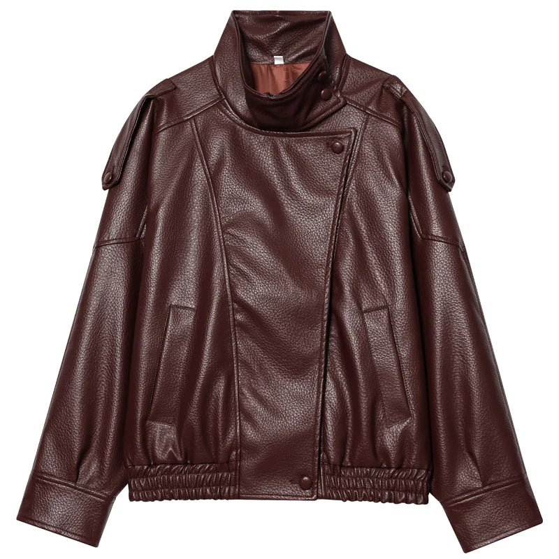 Cropped Faux Leather Bomber