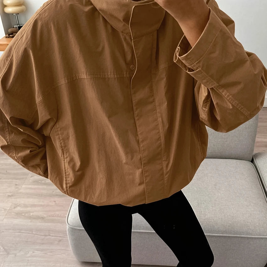 Red Funnel-Neck Zip Jacket