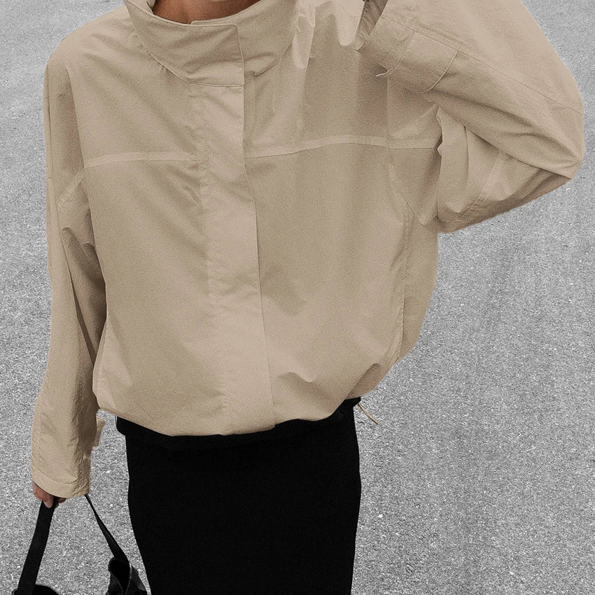 Red Funnel-Neck Zip Jacket