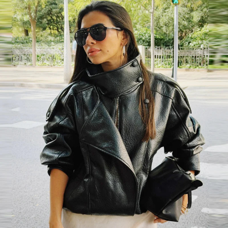 Cropped Faux Leather Bomber