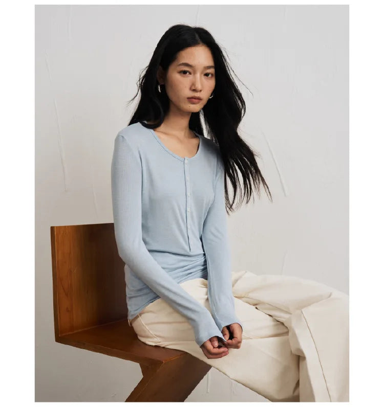 Silk-Wool Button Knit Top