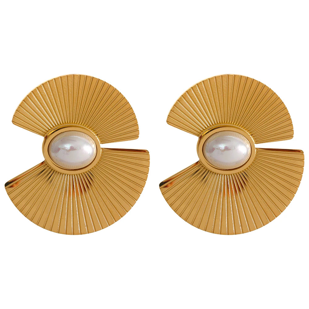 Petal Fan Studs — Pearl Accent Finish