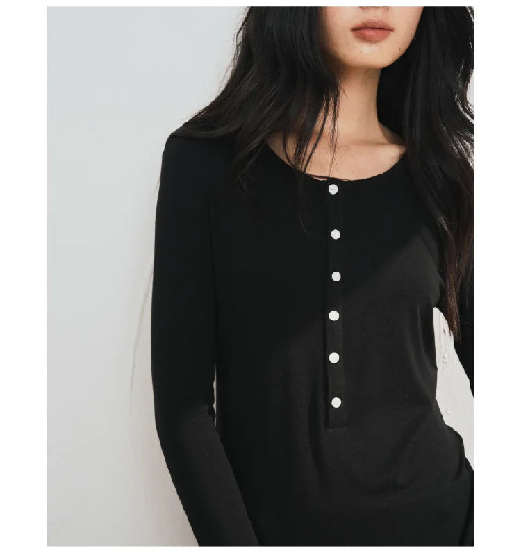 Silk-Wool Button Knit Top