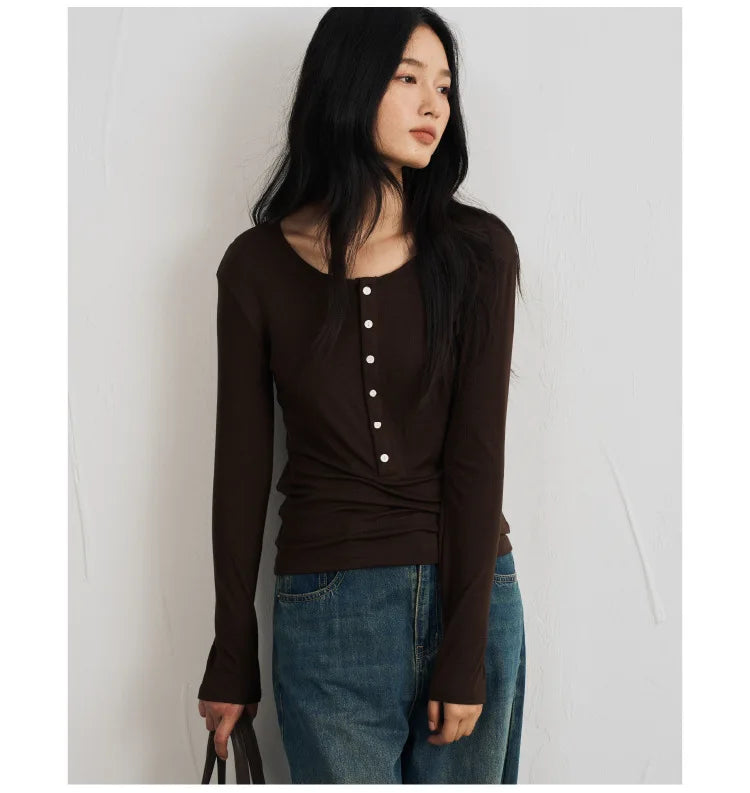 Silk-Wool Button Knit Top