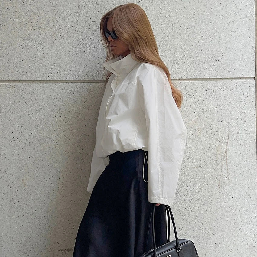 Red Funnel-Neck Zip Jacket