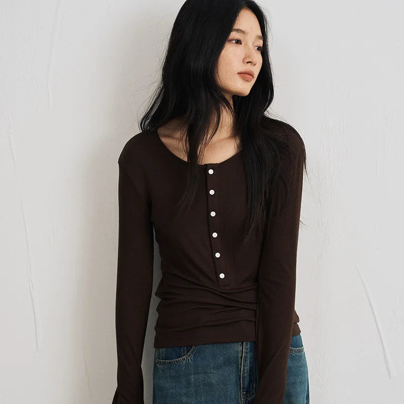 Silk-Wool Button Knit Top