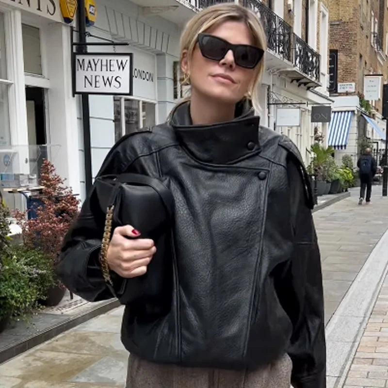 Cropped Faux Leather Bomber