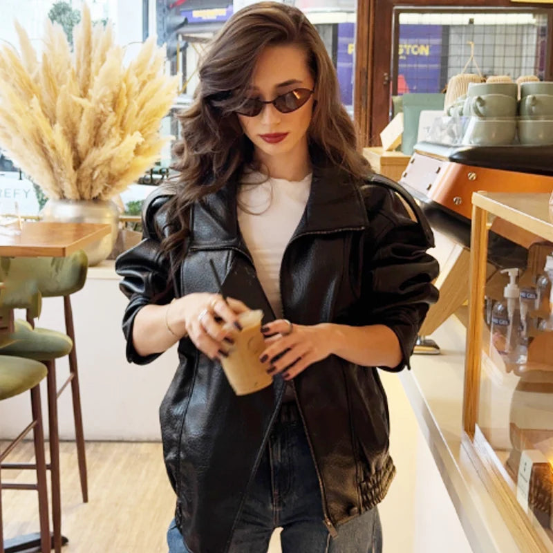 Cropped Faux Leather Bomber