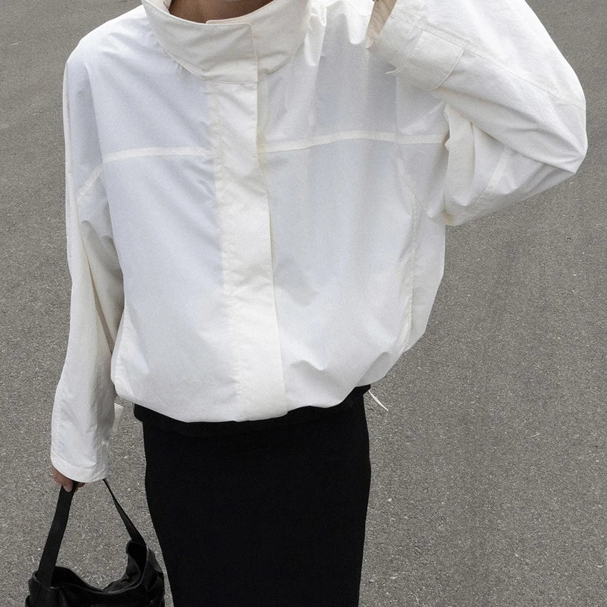 Red Funnel-Neck Zip Jacket