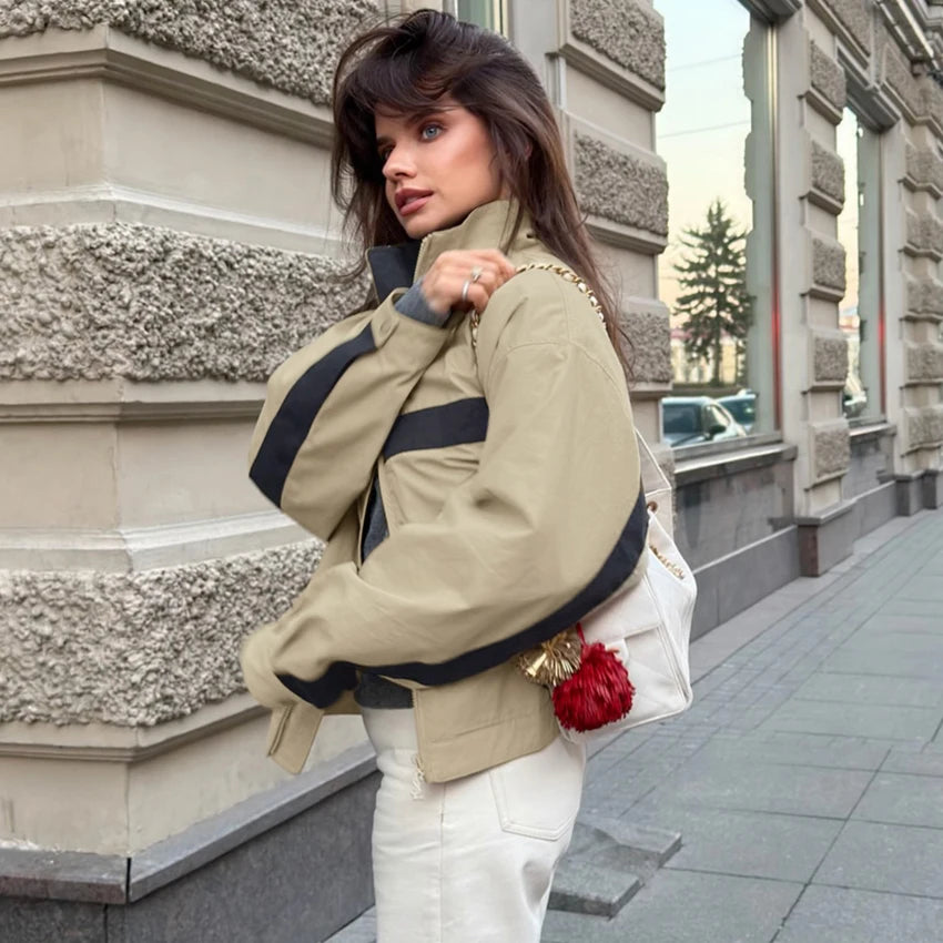Contrast Stand-Collar Jacket
