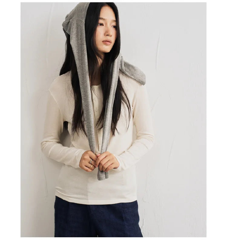 Silk-Wool Button Knit Top