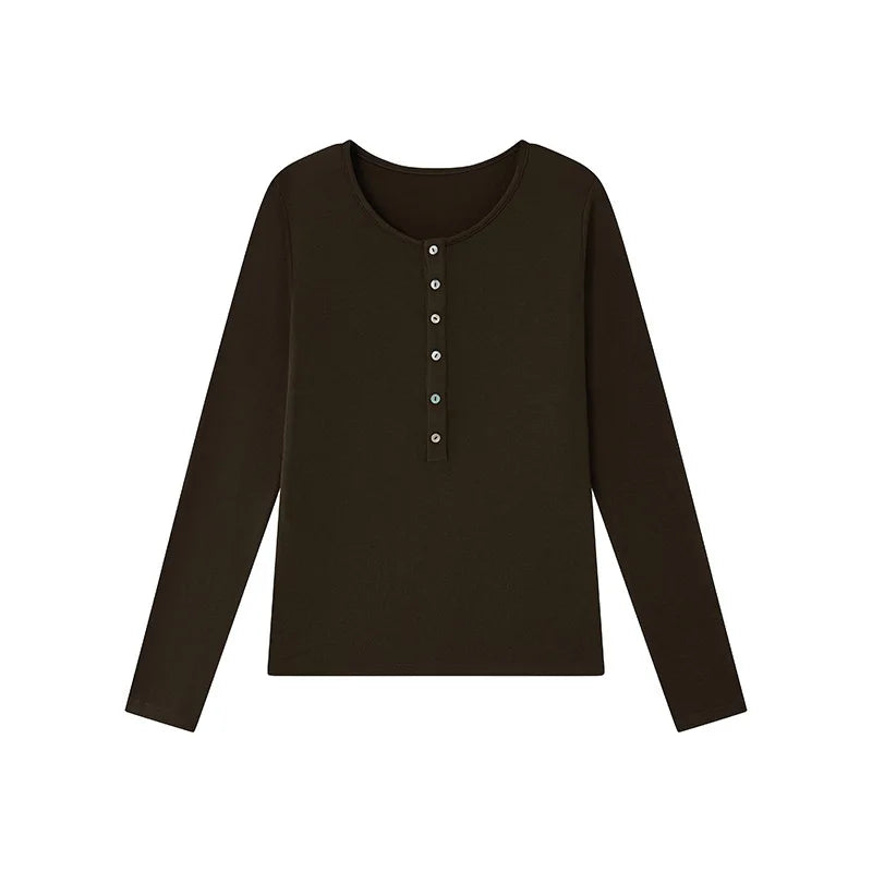 Silk-Wool Button Knit Top