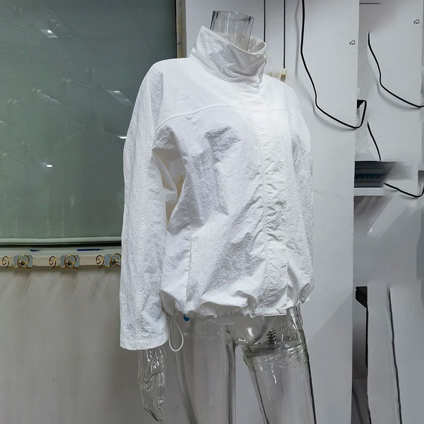 Red Funnel-Neck Zip Jacket