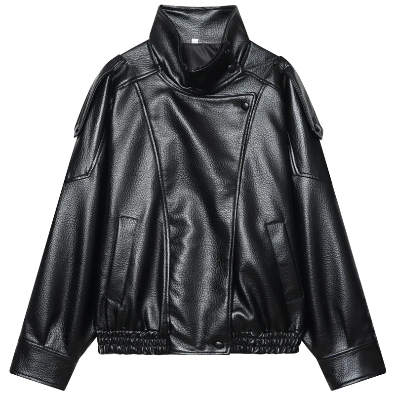 Cropped Faux Leather Bomber