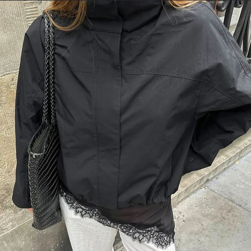 Red Funnel-Neck Zip Jacket