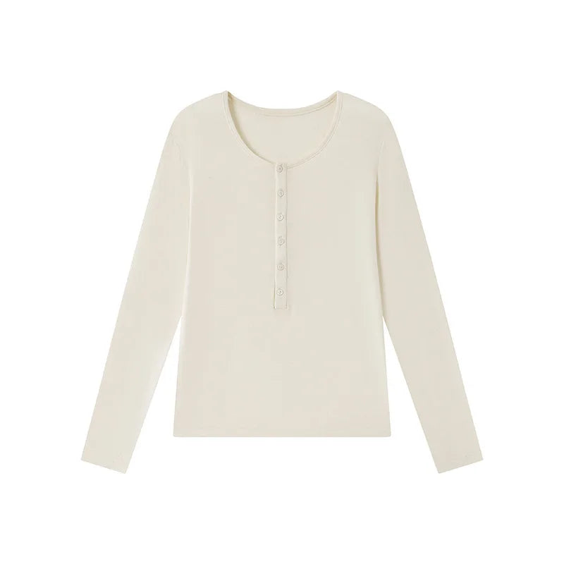 Silk-Wool Button Knit Top