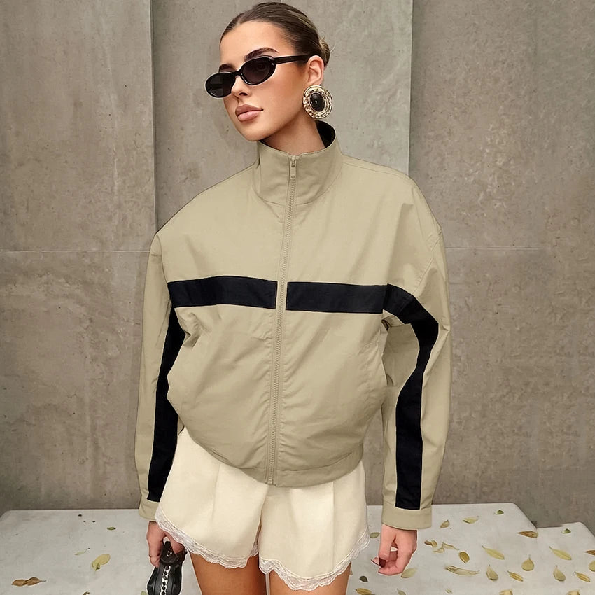 Contrast Stand-Collar Jacket