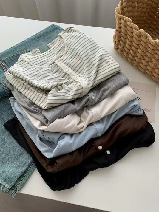 Silk-Wool Button Knit Top