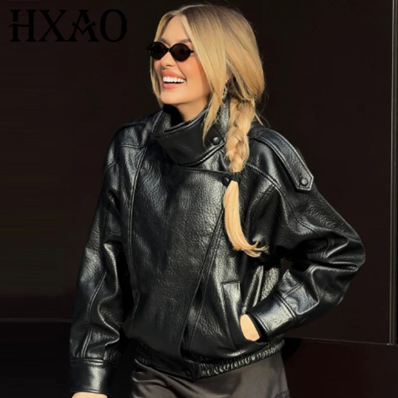 Cropped Faux Leather Bomber