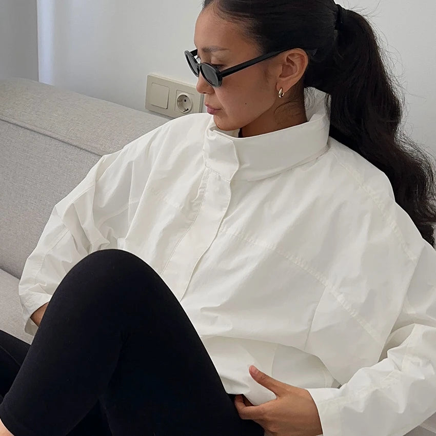 Red Funnel-Neck Zip Jacket