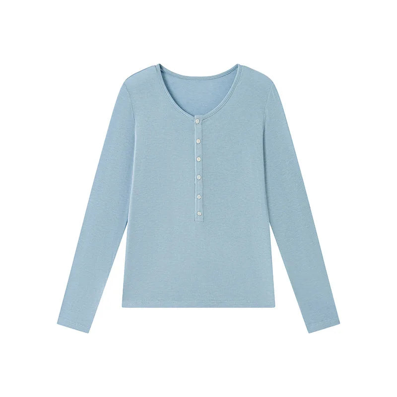 Silk-Wool Button Knit Top